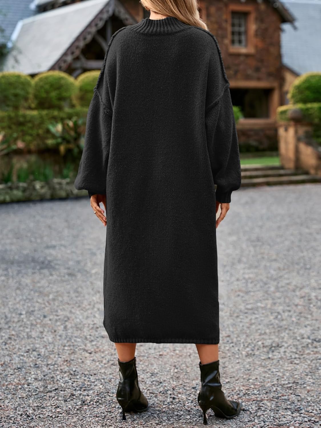 Saodimallsu Womens Oversized Sweater Dress Mock Neck Long Sleeve Casual Warm Chunky Knit Fall Winter Maxi Dresses - Image 5