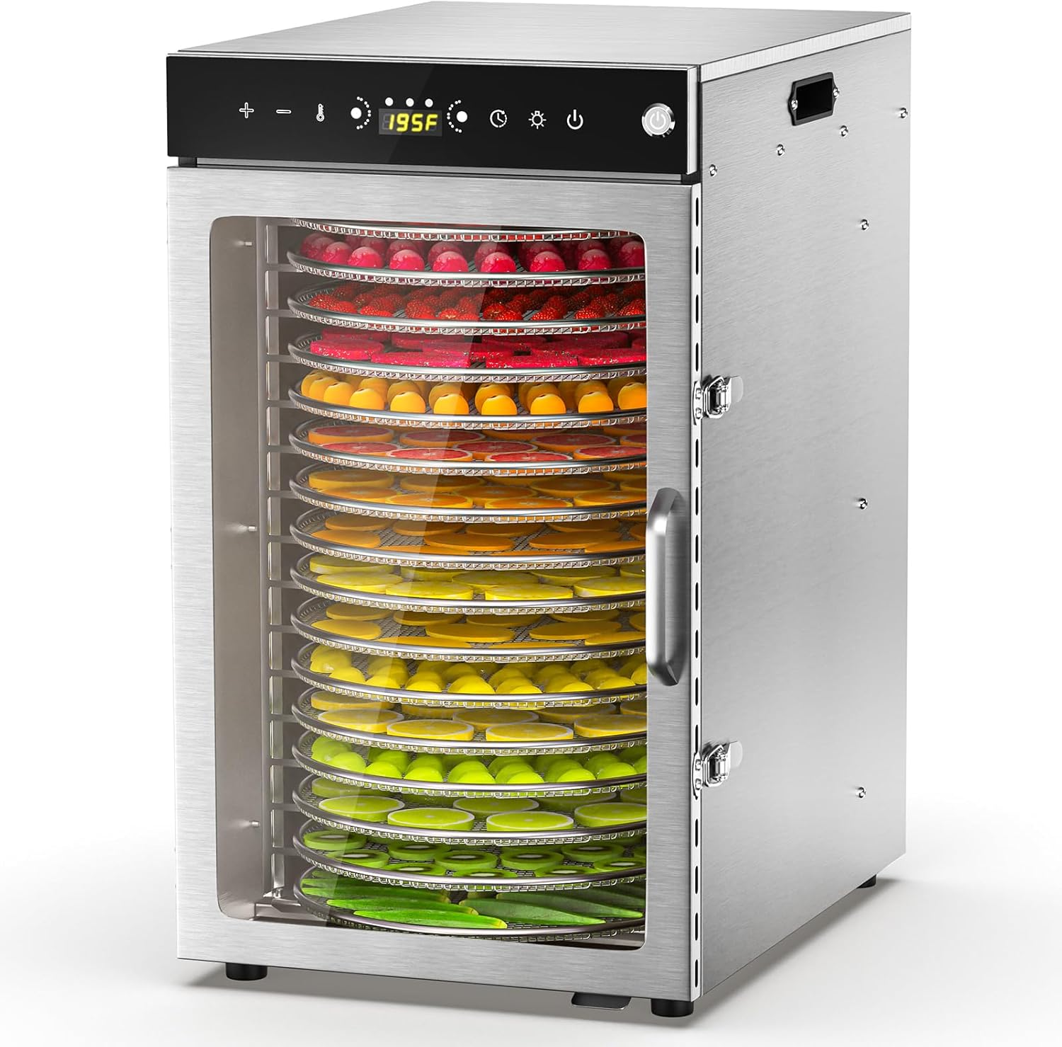 Commercial 360° Rotating Food Dehydrator 16 Trays, 12.2ft² Large Capacity Food Dryer Machine for Jerky, 1600W Food Dryer with 194°F Temp & 24H Time Control for Herbs, Fruit, Meat, Yogurt