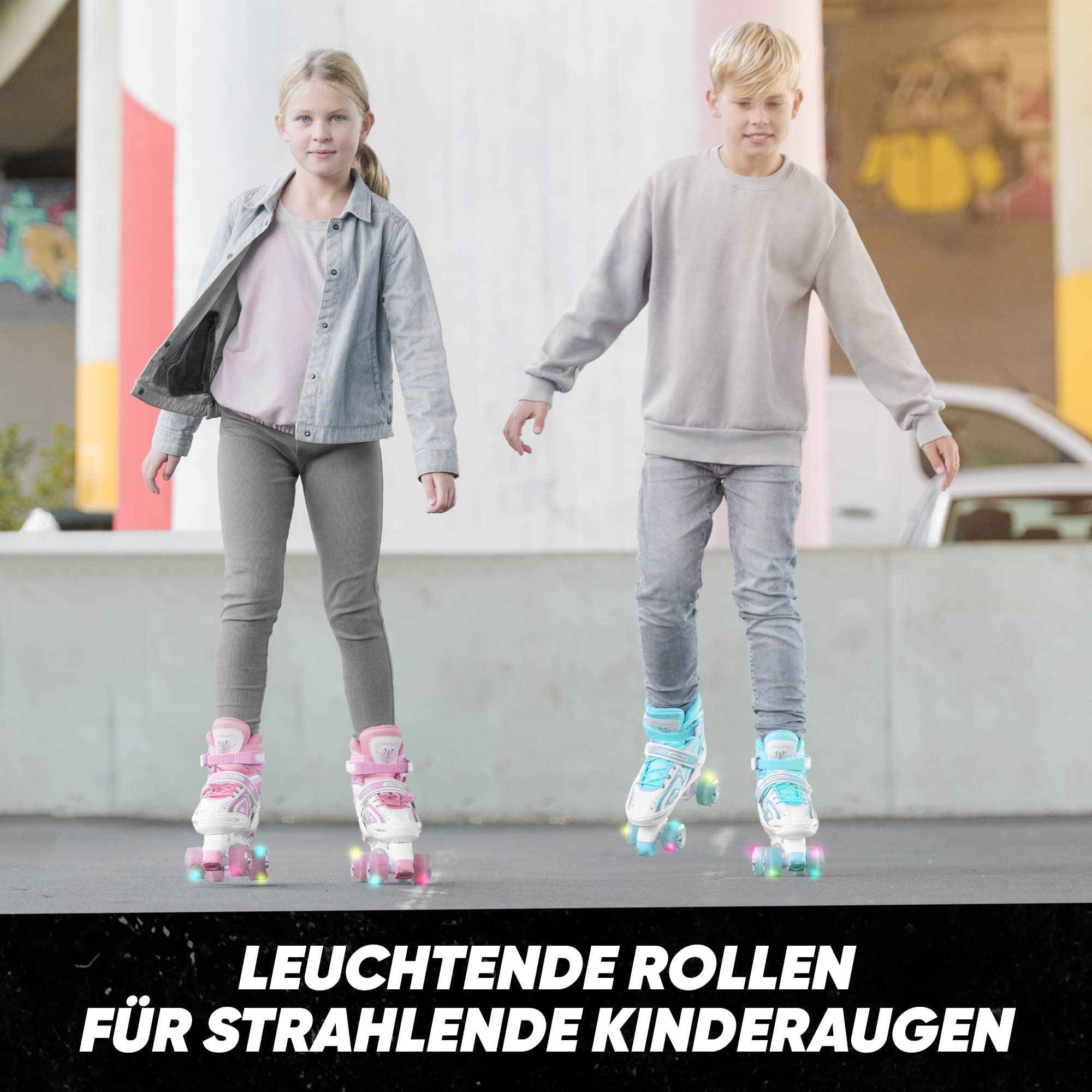 Apollo Super Quad X Pro | verstellbare Rollschuhe für Kinder | komfortable, größenverstellbare LED Roller Skates | Rollschuhe für Mädchen und Jungen | Größen 31-42