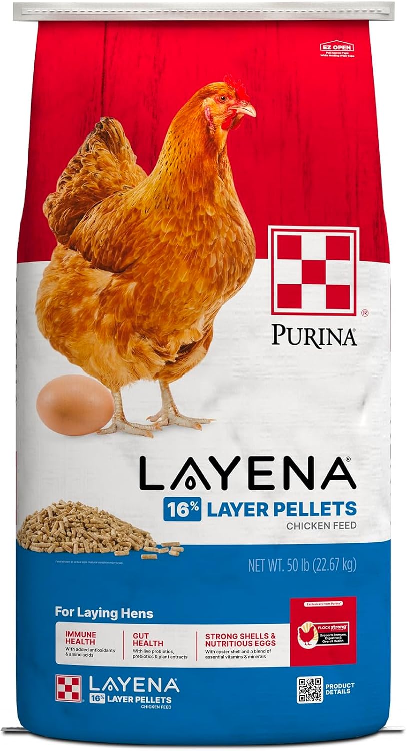Purina Layena Pellets Chicken Feed 50 lb Bag - Balanced Nutrition for Healthy Hens, Shiny Feathers & Nutritious Eggs