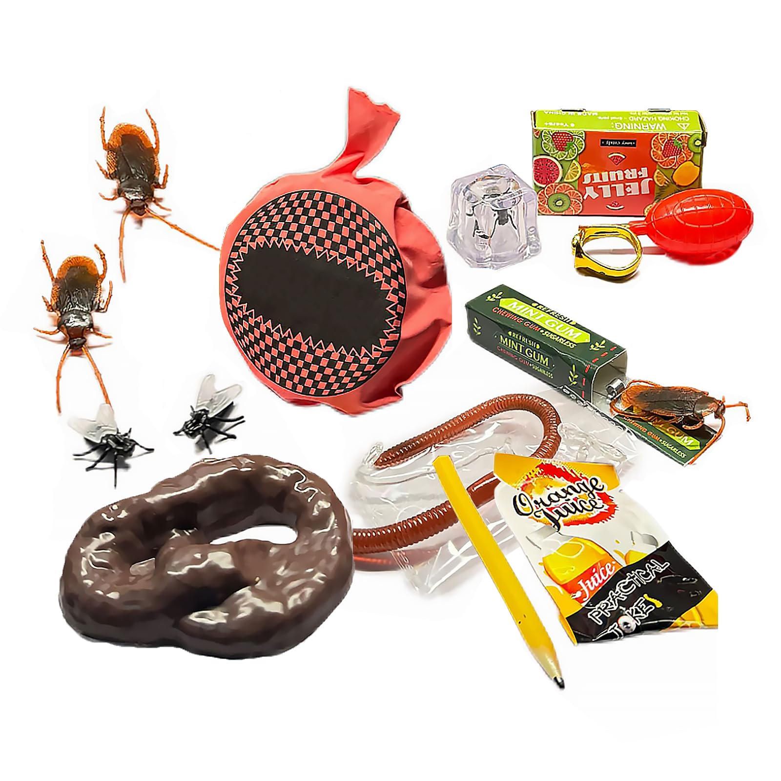 14Pcs Pranks Kits Box, Practical Jokes Games for Adults Men Friends Tricks, April Fools Novelty Prank Set Gifts Presents, included Whoopee Cushion, Fake Poo, Fake Roaches