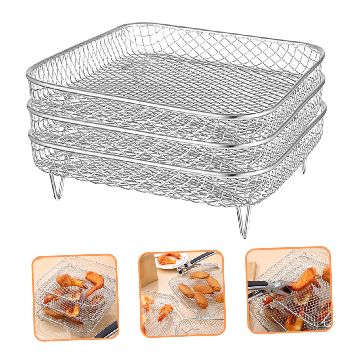 Healeved 3 Pezzi Accessori Per Friggitrice Ad Aria in Acciaio Resistenti Per Barbecue, Forno e Essiccazione Della Carne
