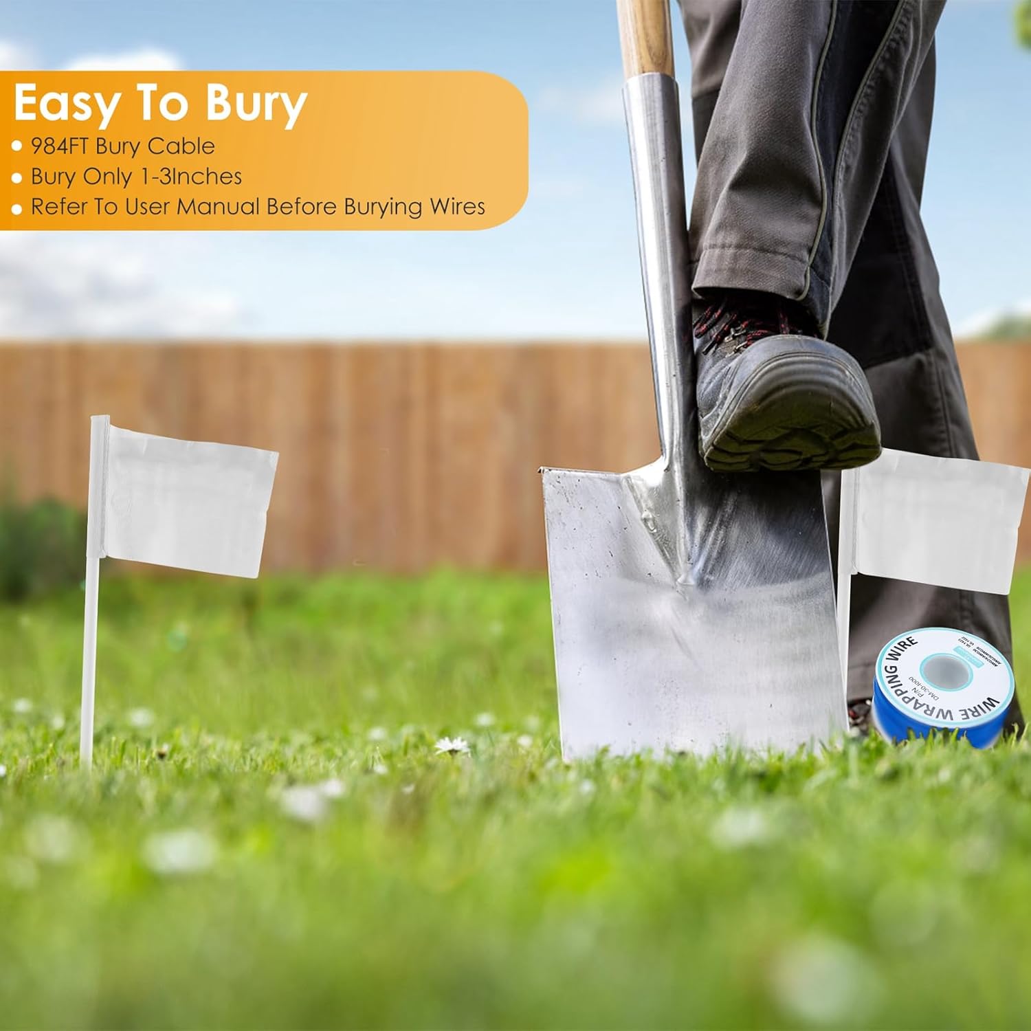 In-Ground Electric Dog Fence System for 2 Dogs - Covers up to 6/5-Acre, Electric Circular Fence for Dogs, Pet Tone Shock Boundary Containment Waterproof Collar Receiver for Small Medium Large Dogs