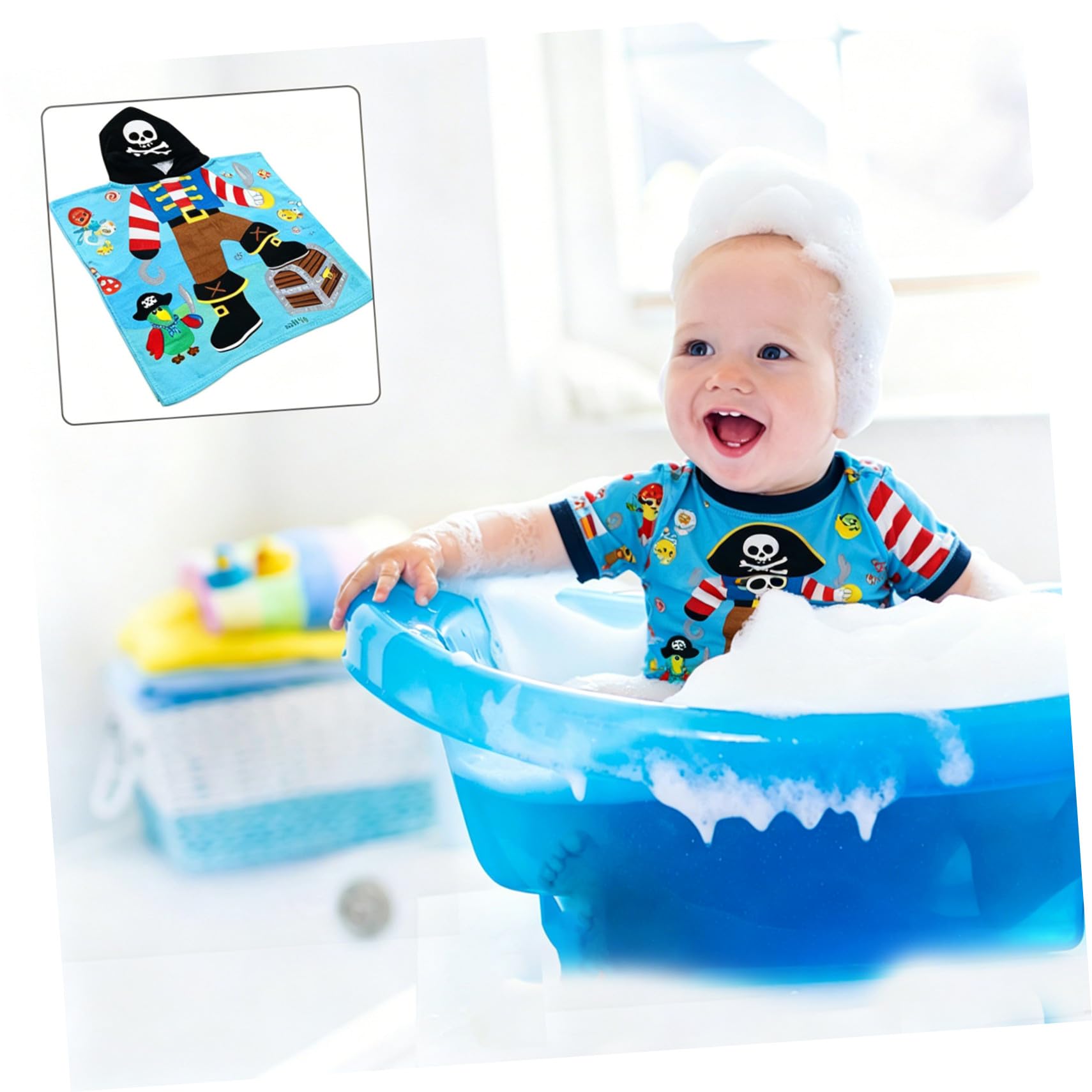 Peignoir de Bain Motif Pirate à Capuche pour Garçon et Filles en Coton
