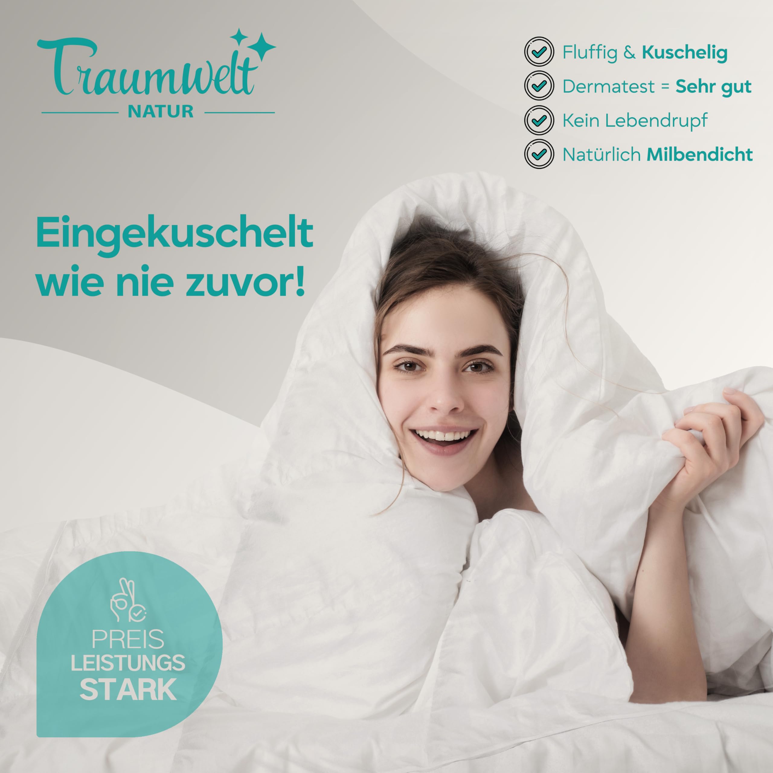 Made in Germany Daunendecke 135x200 cm aus 90% Daunen und 10% Federn, für alle Jahreszeiten, Allergiker geeignet (nomite), Öko-Tex 100 Klasse 1 Zertifiziert, Downpass