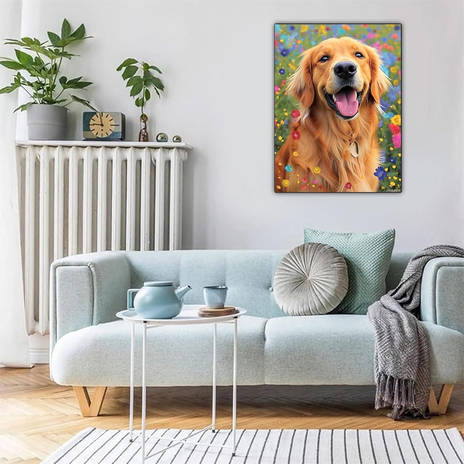 UPABLUNSO Golden Retriever Flowering Cute Dog Diamond Painting Kits for Adults, 5D DIY Diamond Art Kits Full Drill Diamond for Gift Wall Decor Gem Arts 12x16in/30x40cm