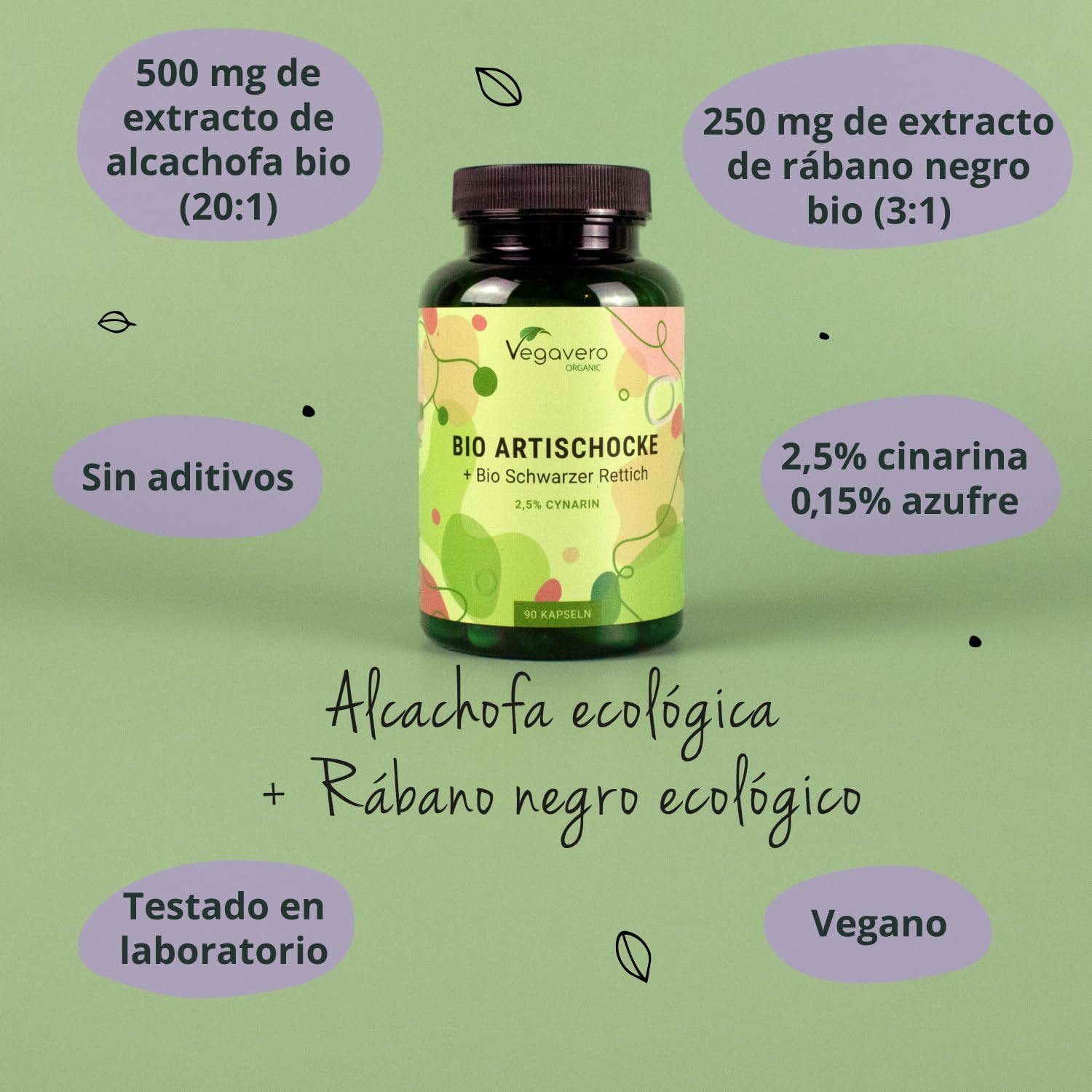 Alcachofa + Rábano Negro BIO | 10000 mg + 750 mg | Depurativo Hígado + Detox Natural | Altamente concentrado | Para 3 Meses | Diuretico + Digestión | Sin Aditivos | Vegano