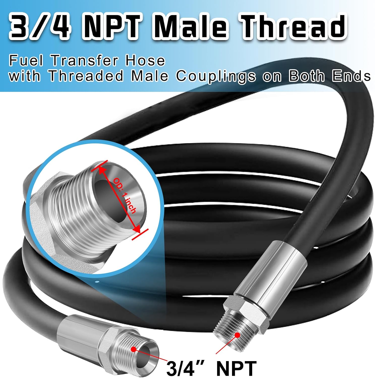 Boltigen 3/4" Fuel Transfer Hose, 20FT Farm Pump Tube Fuel Hose for Dispensing Diesel Fuel, Gasoline, Kerosene and Biodiesel