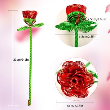 ZffXH 6Pcs Metal Artificial Roses, Silver Black Fake Flower Bouquet