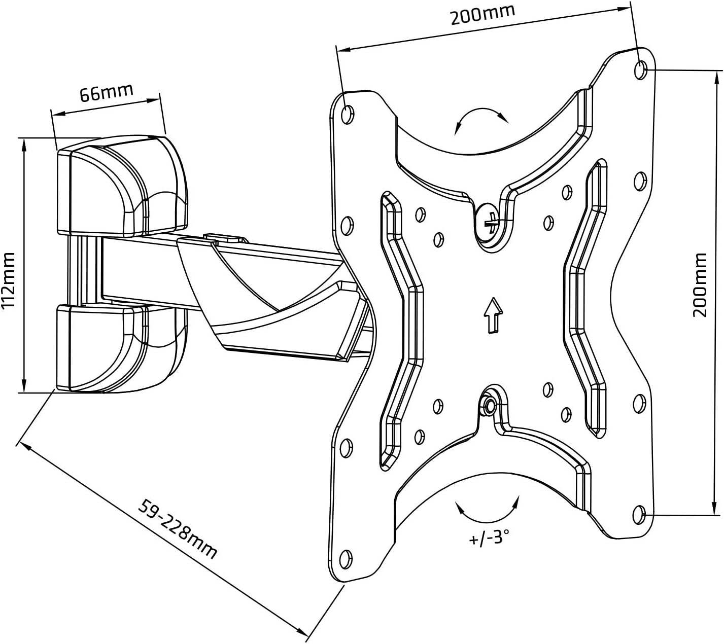 Technical drawing of Maclean MC-741 TV wall mount with dimensions.