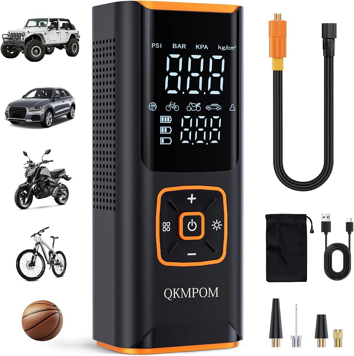 Compresor de aire portátil para inflar neumáticos, compresor de aire inalámbrico 6 veces más rápido de 180 PSI, bomba de aire con manómetro - Inflador de neumáticos portátil para automóvil, camioneta, motor, bicicleta, pelotas y más