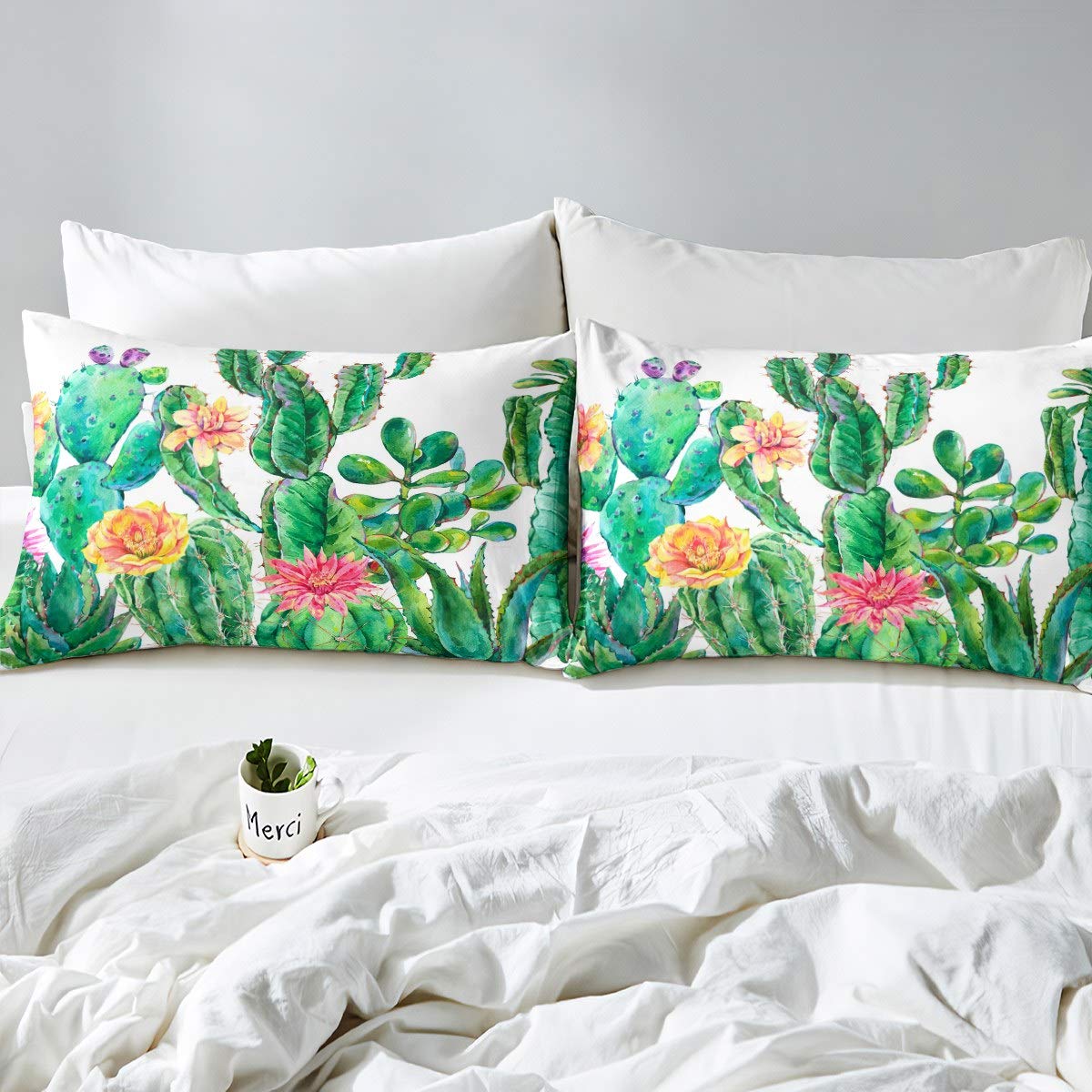 Loussiesd Set di biancheria da letto con angoli stampati, floreale botanico, set di biancheria da letto con piante verdi, set di lenzuola per ragazze e donne, leggera, esotica a naturale,