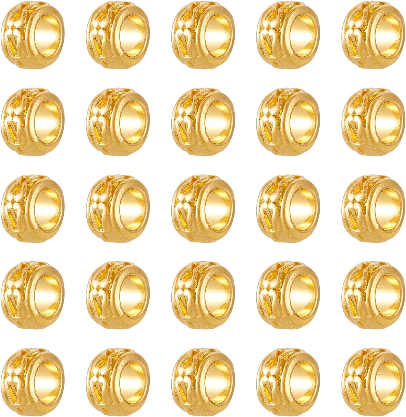 KISSITTY 100pcs Antique Golden Rondelle Spacer Beads Large Hole Metal Loose Beads Spacers 6mm Diameter with Hole 3.5mm for DIY Vintage Jewelry Making