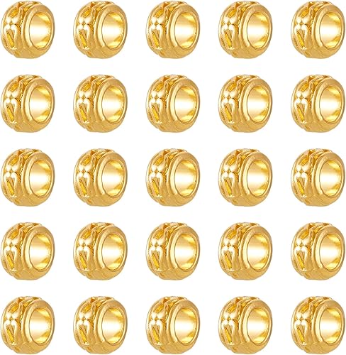 KISSITTY 100 cuentas espaciadoras de Rondelle doradas antiguas con agujero grande de metal, cuentas sueltas de 0.236 pulgadas de diámetro con