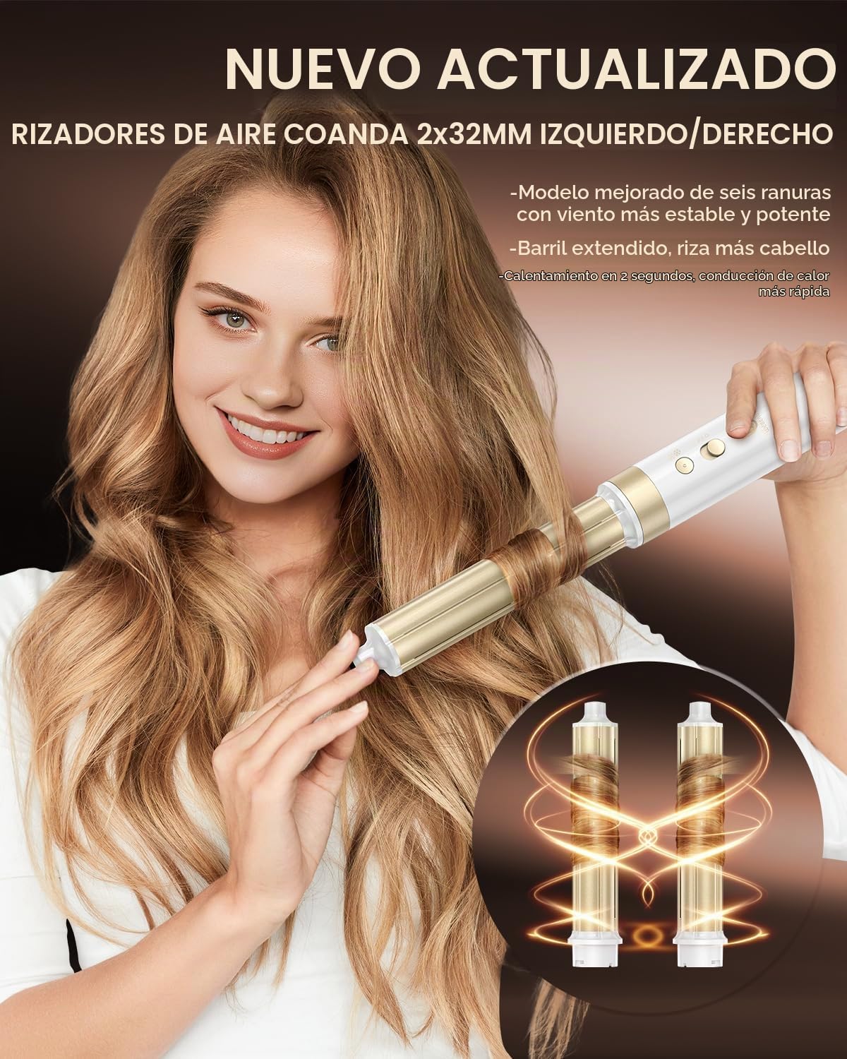 webeauty Doble Voltaje Moldeador Pelo 6 en 1 Cepillo Secador de Pelo Blanco