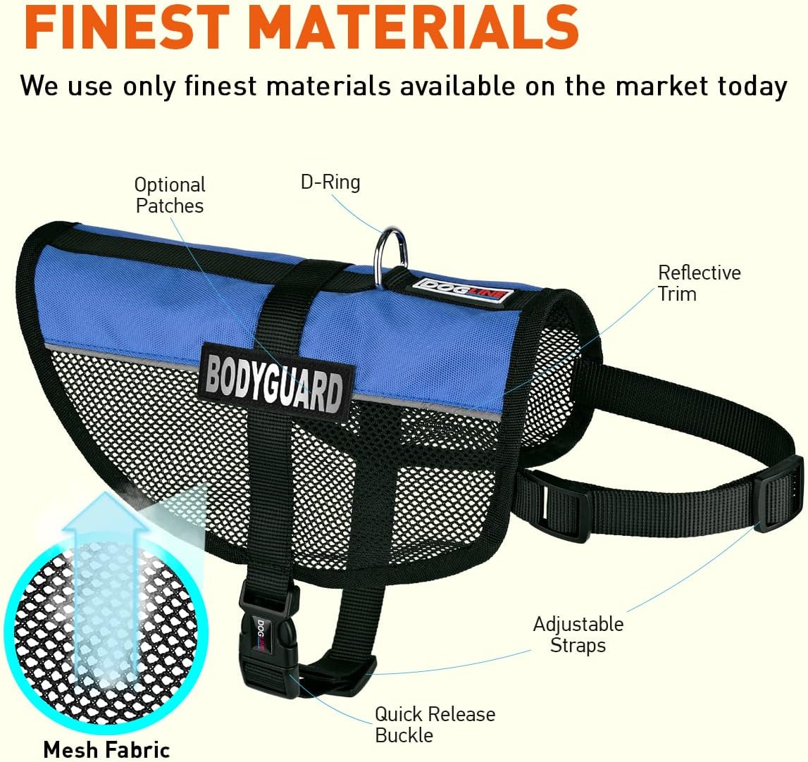 Dogline 17 to 21" Maxaire Multi-Purpose Mesh Vest for Dogs and 2 Removable Bodyguard Patches, Medium, Blue