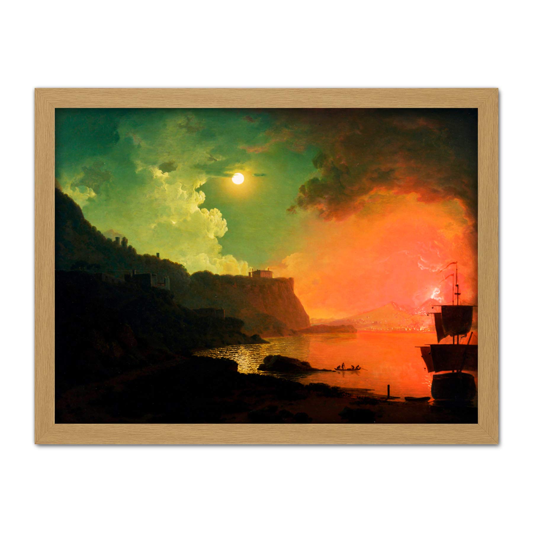 Wright Derby Volcano Vesuvius Posillipo Eruption Painting Large Framed Art Print Poster Wall Decor 18x24 in
