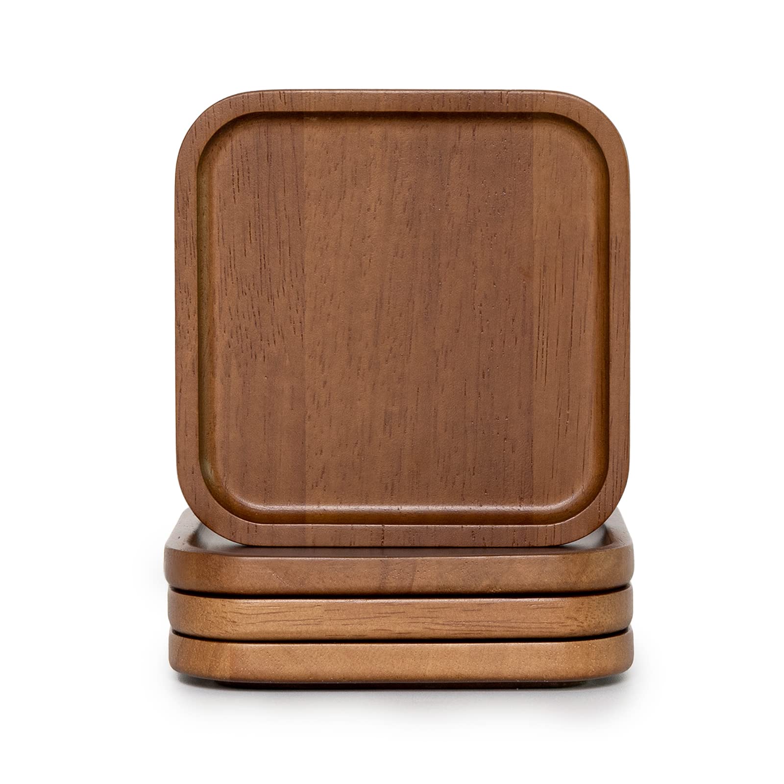 Goodsdeco Walnut Drink Coaster- 4 Pieces Dark Wood Coasters Set, Coasters for Wooden Table Tea Coffee Beer, Decorative for Kitchen (Square-4Pcs)