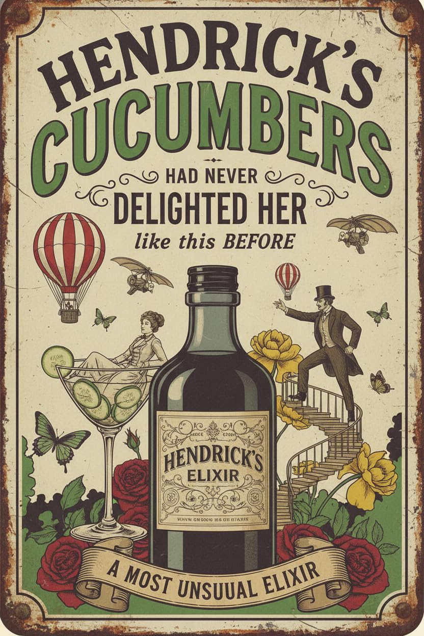 Vintage Metal Tin Sign Retro Tin Sign Hendricks Gin Never Delighted Her Like This Before Metal… (70cl)