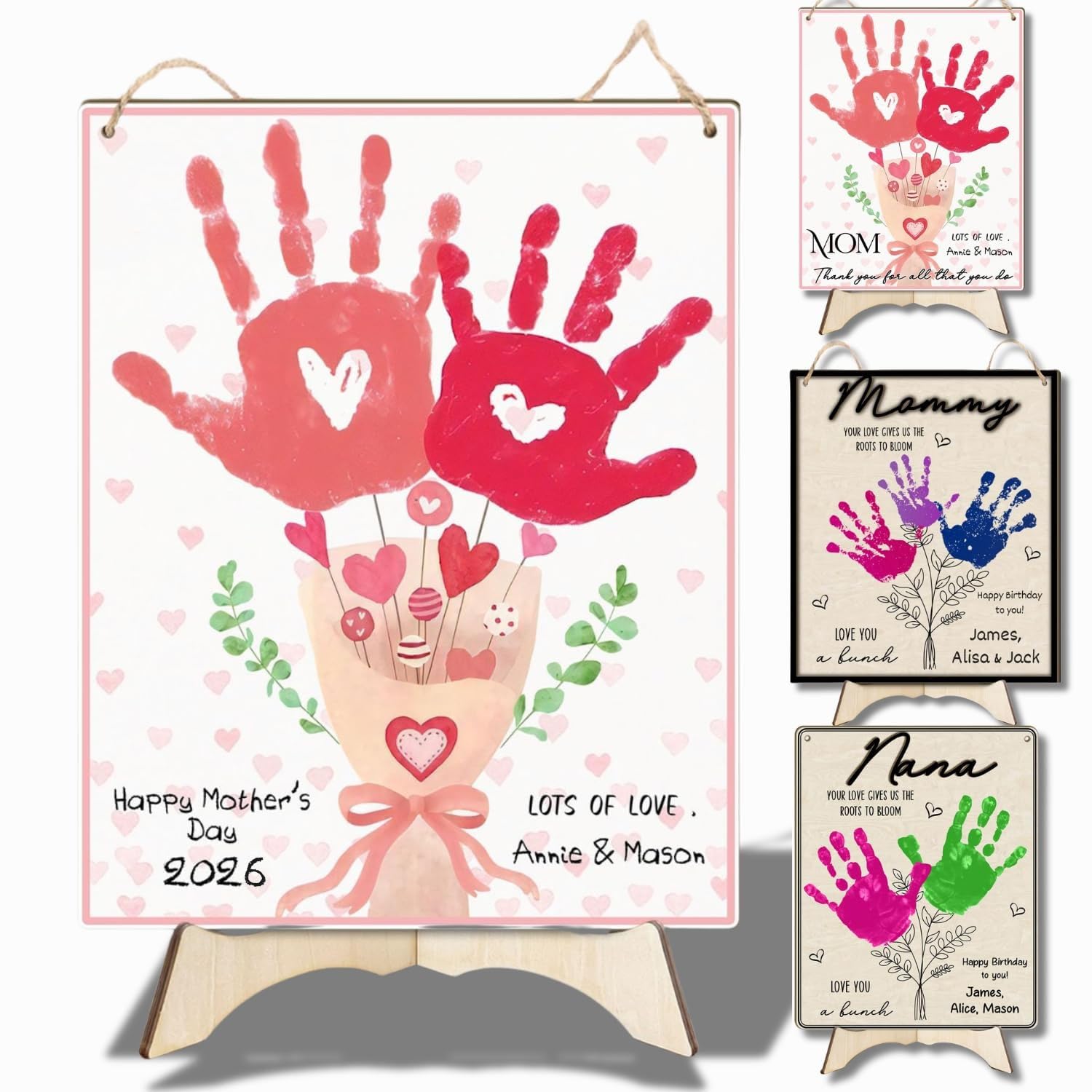 Pink Floral Bouquet DIY Baby's First Valentines Day Handprint Making Sign, Valentine's Day Handprint Hanging, Mother's Day Birthday Gift from Kids Toddler Baby Gift for Mom, Children Toddler Keepsake-image-29