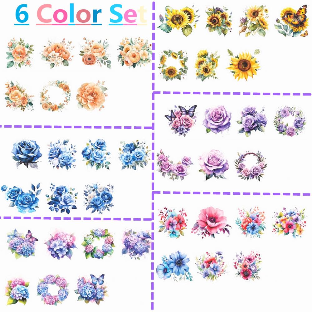 Koolemon 6Rolls PET Flower Tape for Journal Scrapbook Decorative Stickers image 4