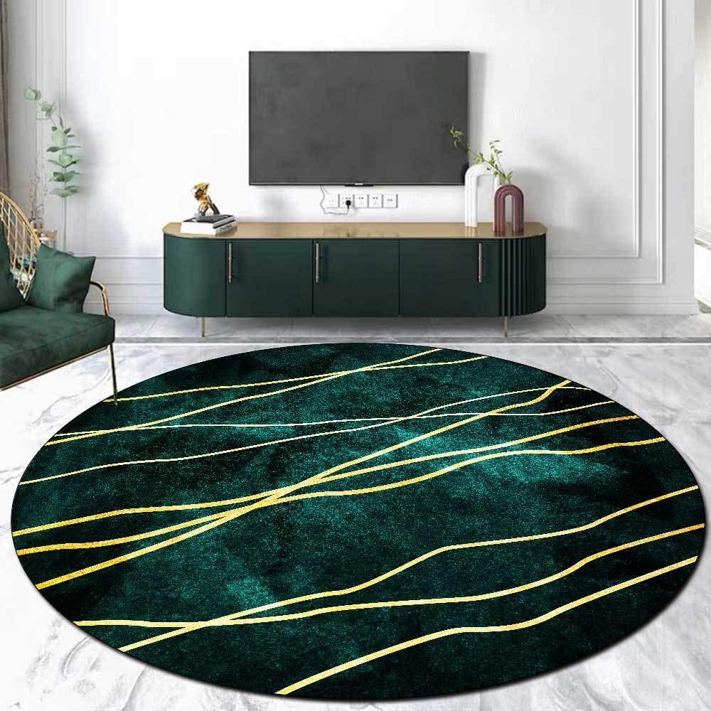 Tapis rond abstrait vert et jaune moderne de 170 cm pour entrée