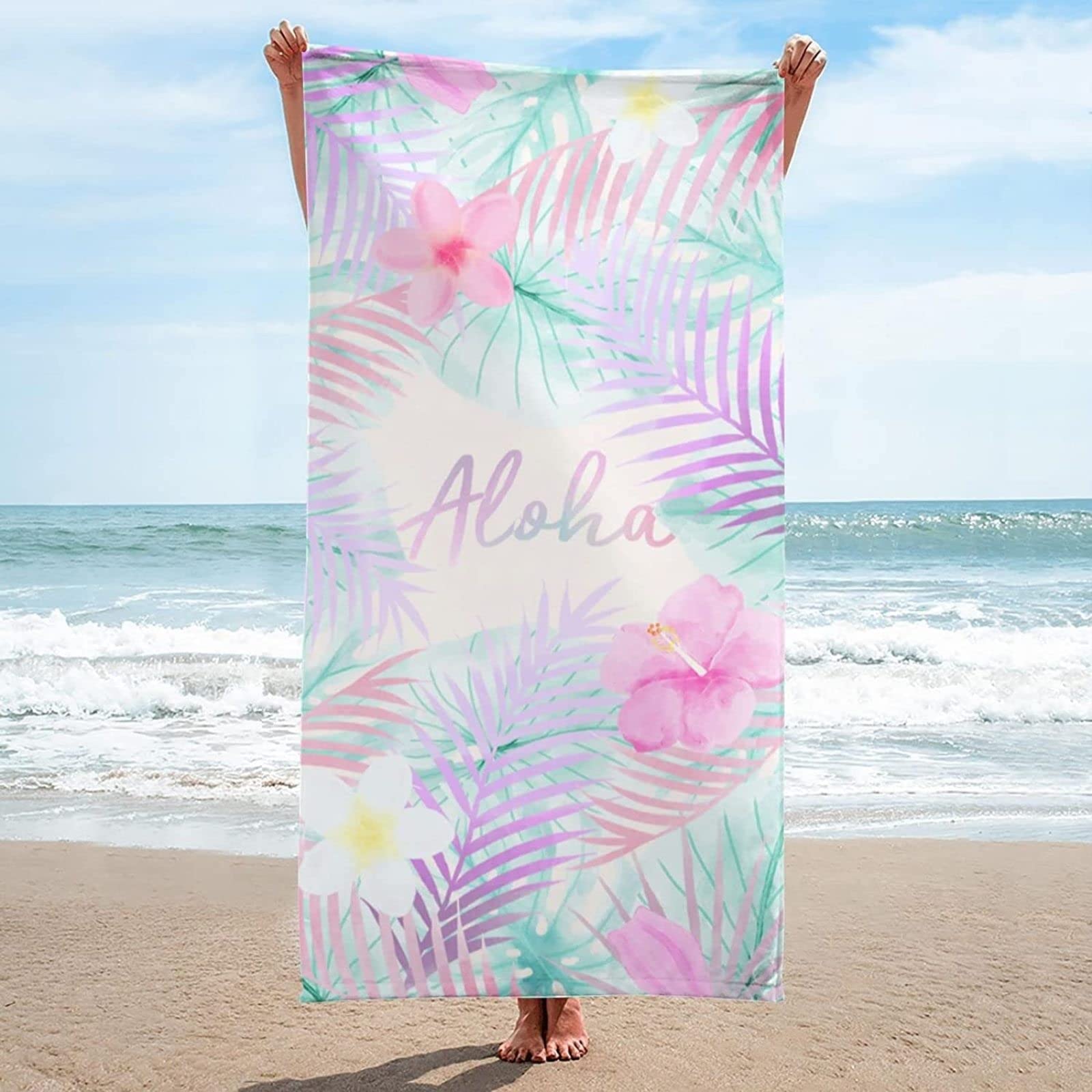 Serviette de Plage 200x200 Femme Homme Enfant, Drap de Plage XXL Serviette Plage Anti Sable à Séchage Rapide Grande Serviette Plage Planter des Fleurs, pour Bain, Piscine, Camping Rose