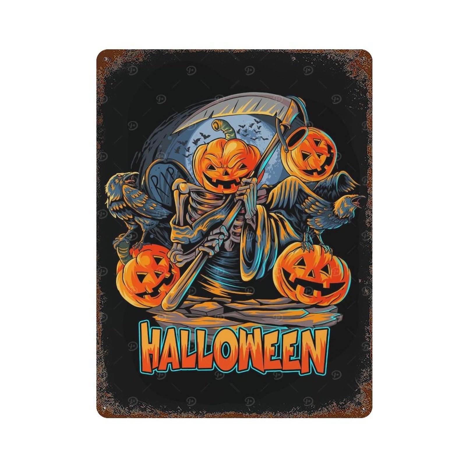 Rust Effect Ghost Pumpkin Vintage Rust Metal Sign 15.7"x11.8", Classic Wall Plaque for Shed, Workshop And Garage Wall Decor