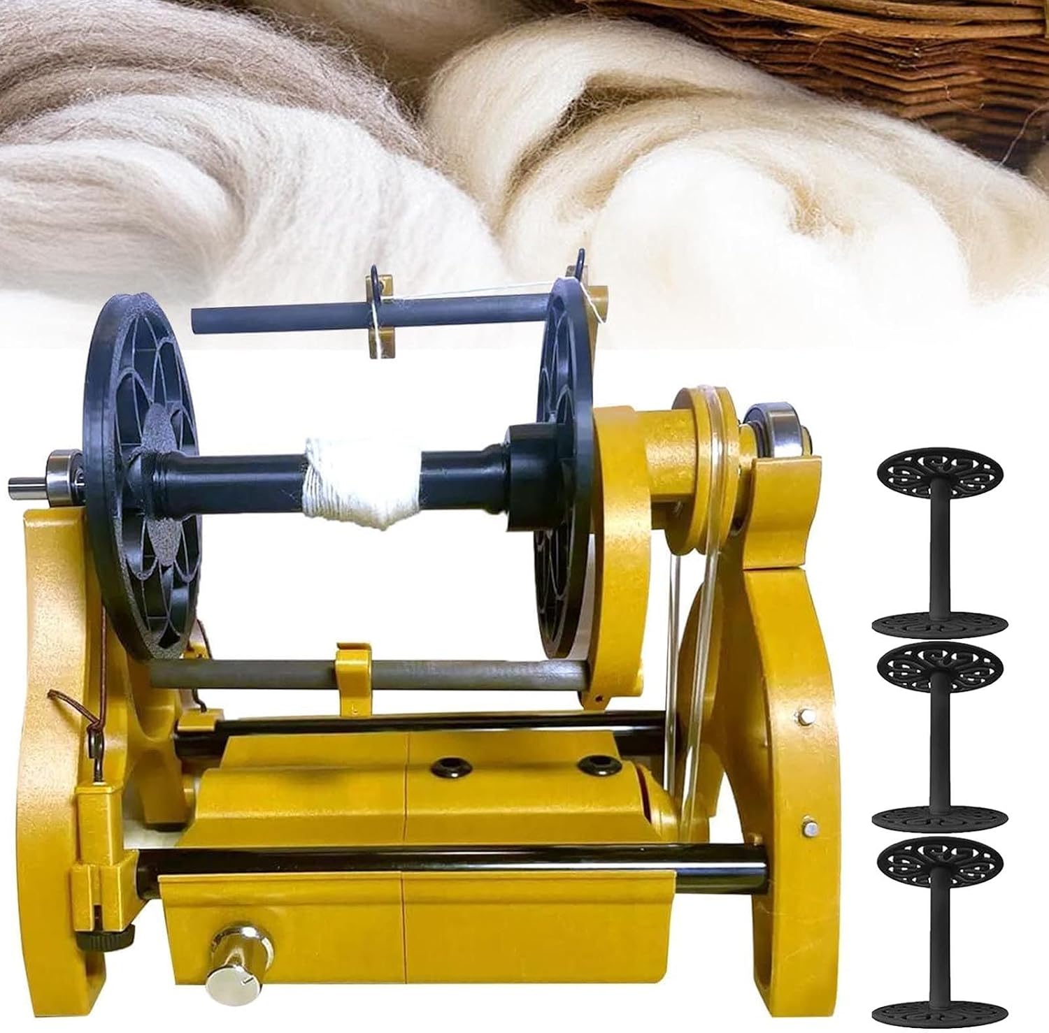 Electric Mini Spinning Wheel, Knitting Yarn Ball Winder, Capacity 4 Oz (120g), Adjustable Speed Household Fiber Twisting Machine-Forward and Reverse Switching/Hollowout Design,Gold