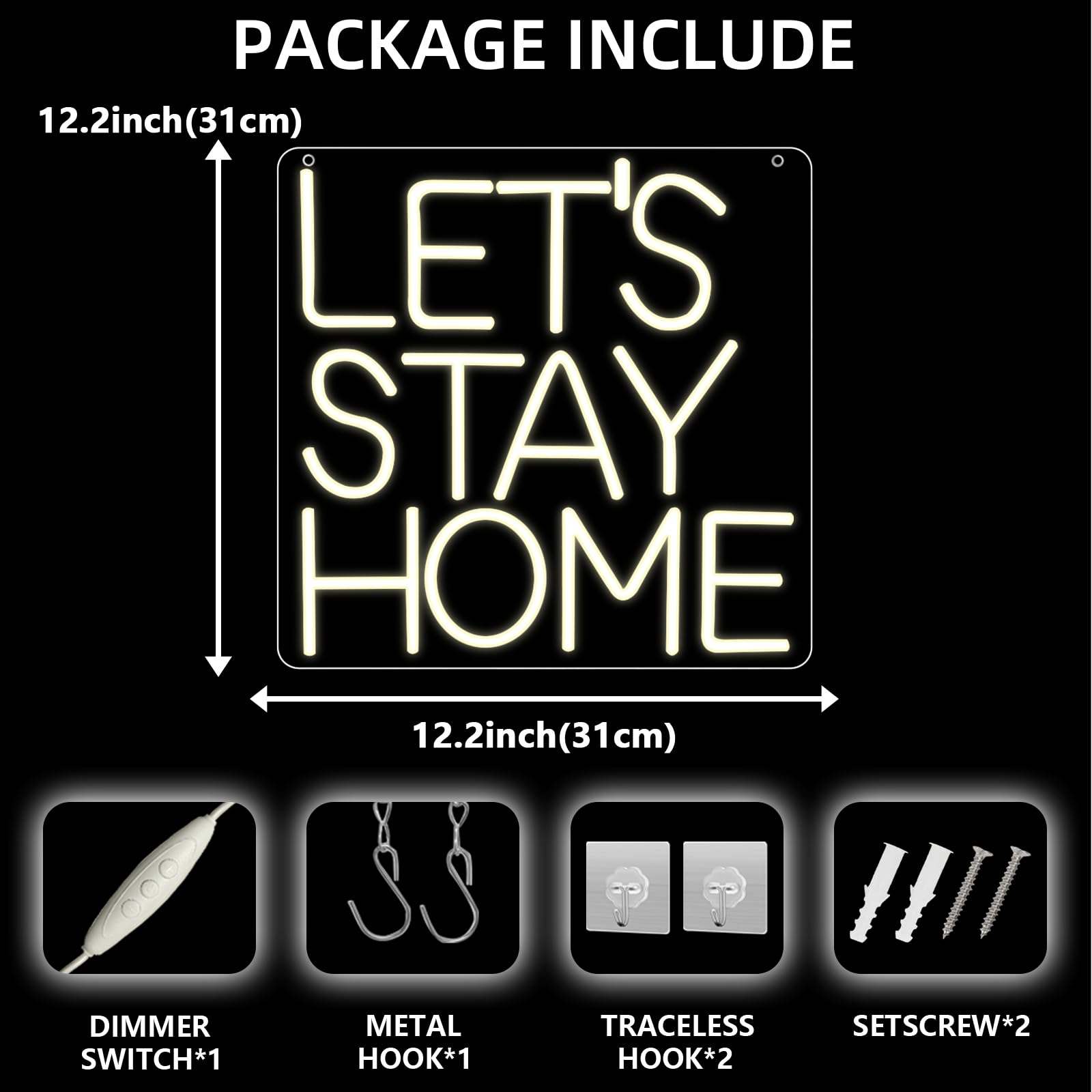 Let's Stay Home Neon Signs ciepła biała litera LED, neonowa lampka reklamowa na ścianę, USB, neonowe światło do domu, sypialni, salonu, kuchni, na prezent