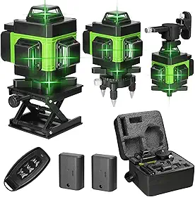 Nível Laser, Moniss 4D 16 Linhas Laser Nível 3° Máquina Autoniveladora Ferramenta de Nivelamento de Bateria de Lítio Recarregável USB com Linhas de Inclinação Horizontal Vertical Verde EUA Plugue