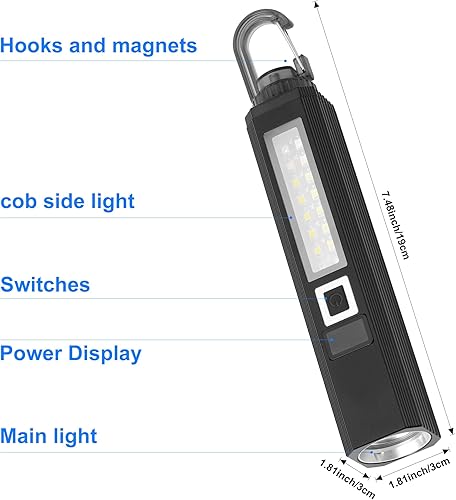 Miniatura 5 de Linterna LED recargable súper brillante y luz de trabajo, 9 modos, base magnética, impermeable, luz UV, gancho, ideal para pasear perros, camping,