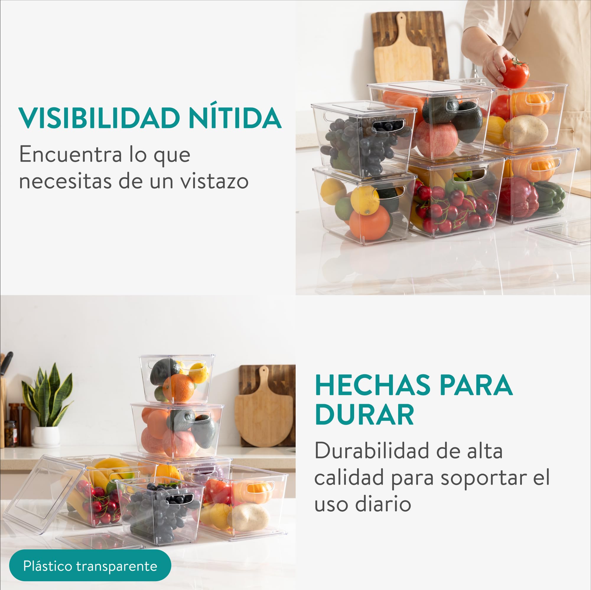 Navaris Cajas Organizadoras para Nevera - Set 6x Caja Transparente con Tapa en Tres Tamaños para Frigorífico Despensa Cajones Baño - Organizador de Cocina