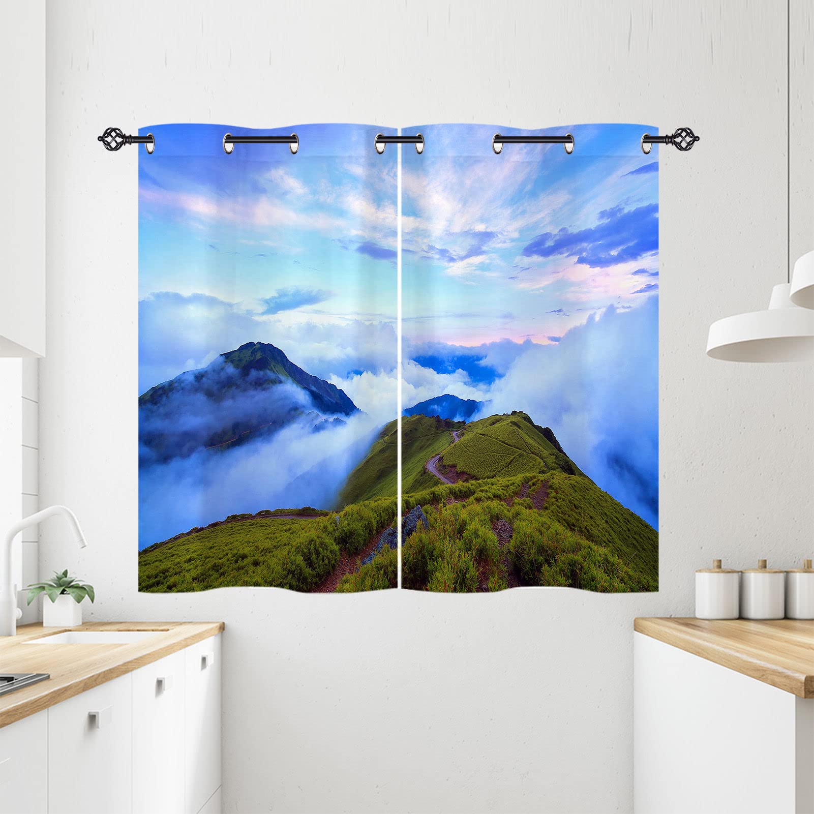 ANHOPE Mountain Cloud Blackout Eyelet Curtains 2 Panels W 28" x L 54" — image 1