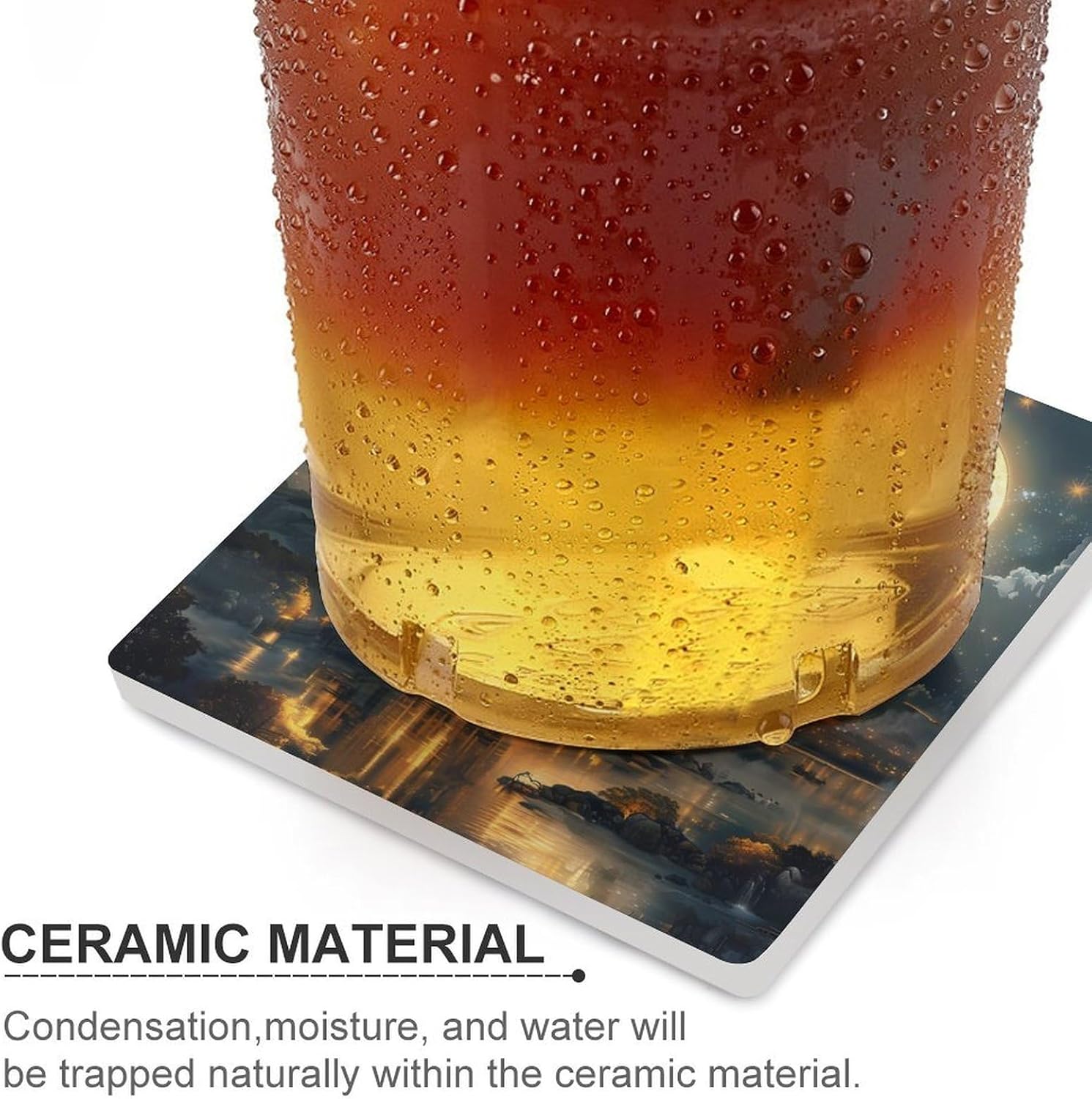 Tower Palace Coaster for Drinks Square Ceramic Table Coasters Stone Mat Crafts 4PCS Home Kitchen Decor