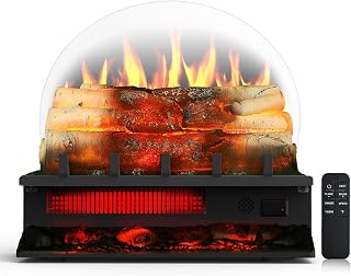 Rintuf Electric Fireplace Logs Set, 1500W Fireplace Insert Log Heater, Overheat Protection, Remote Control, Timer, 5 Flame Brightness/Speed & 4 Flame Sound, 20" Black Fireplace for Living Room Bedroom