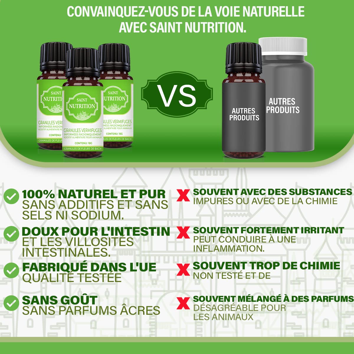 Saint Nutrition® vermifuges intestinaux Anti-vers pour Animaux – Le Vermifuge antiparasitaire pour Chiens + Chats, Alimentation Naturelle pour Chien & Chat, Contient 10 g