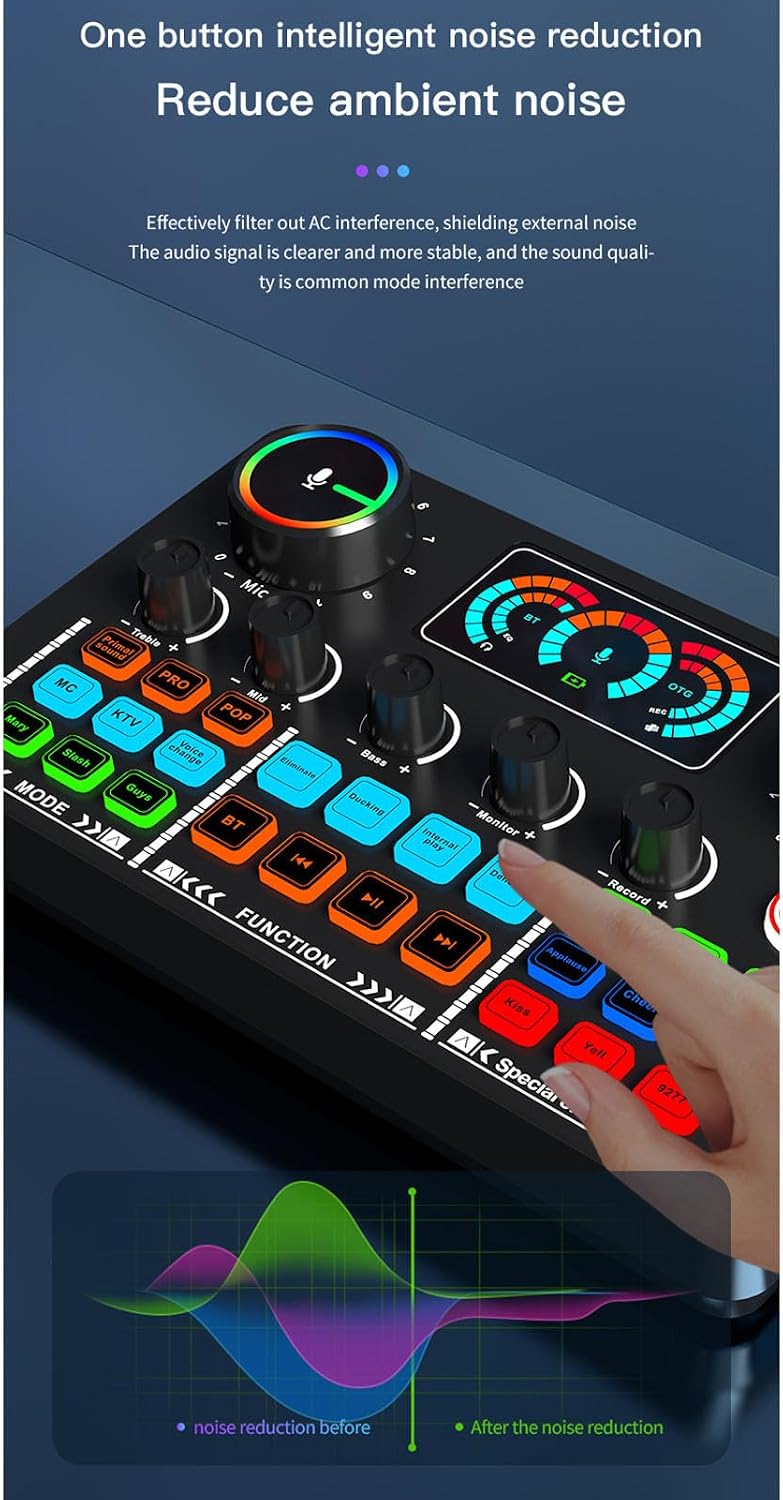 V8Live Sound Card, 5.0, 800mAh Battery, Voice Change, Sound Effect Modes, Portable, for Home Studios Recording, DJ Mixer, Karaoke, Podcasts, Live Broadcasts, Gaming
