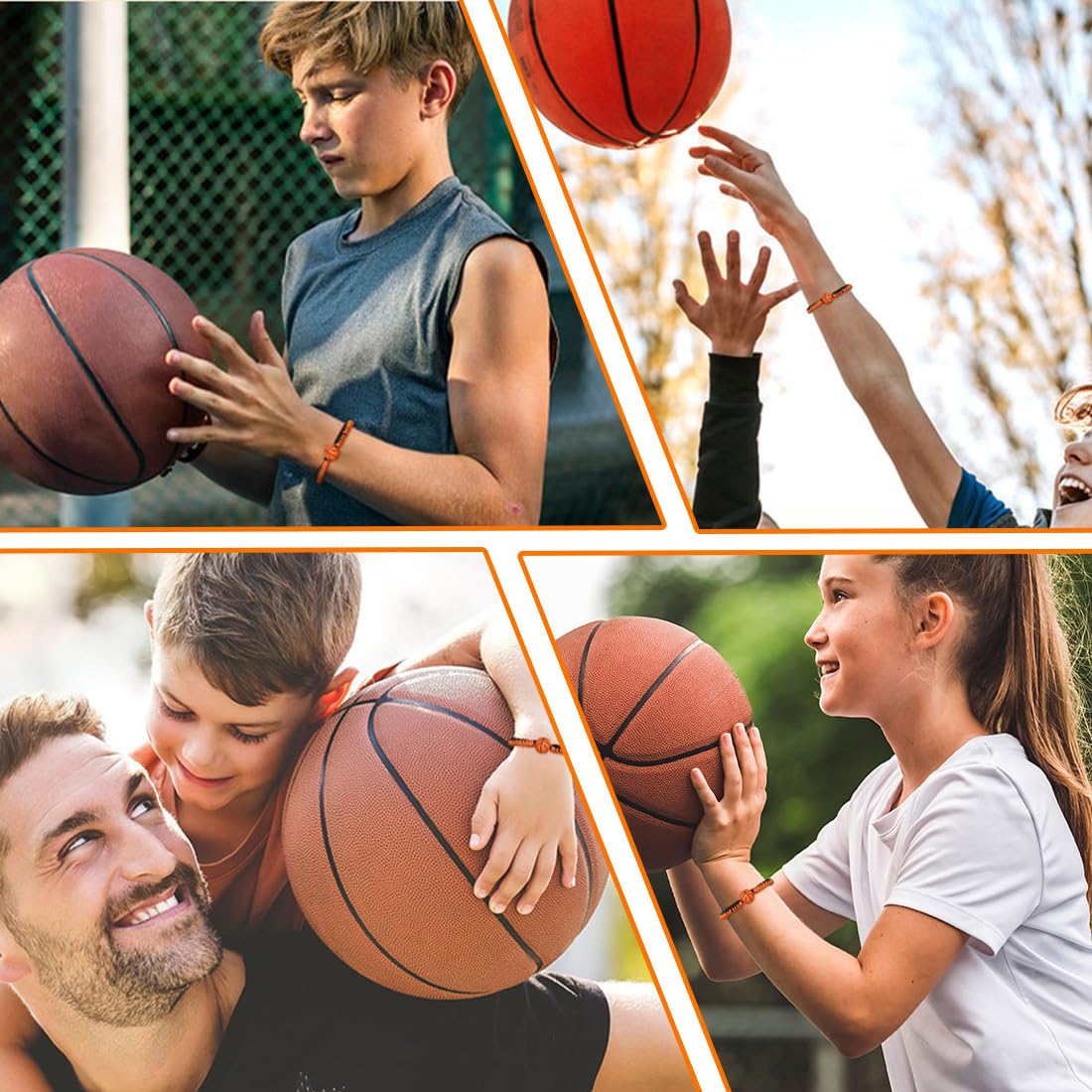 Pulsera de la amistad de 2 piezas, cuerda negra y naranja, colgante de baloncesto de silicona 3D, pulsera de baloncesto para niños, un gran regalo para los amantes del baloncesto.