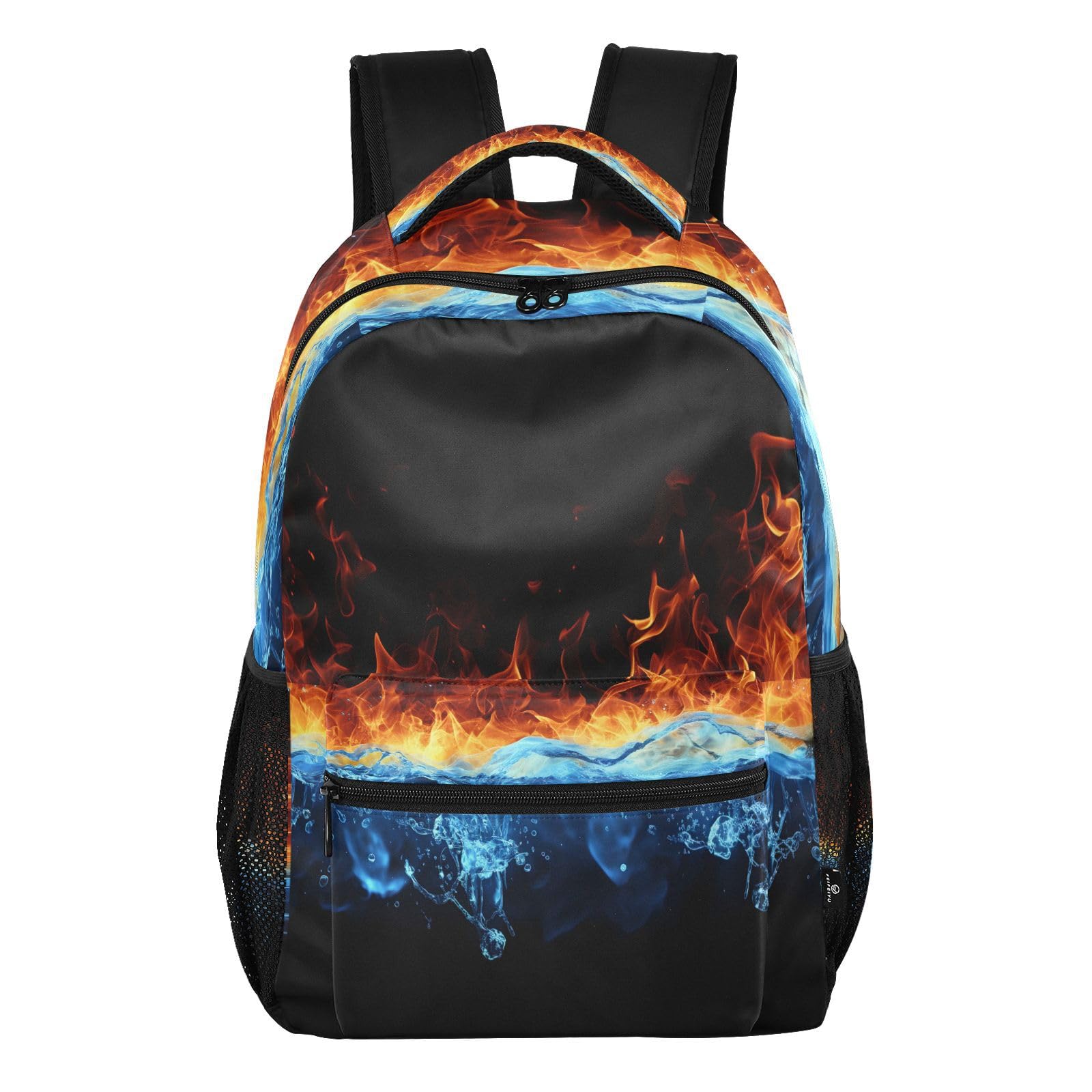 Mnsruu Zaino da viaggio per computer portatile, zaino impermeabile e leggero, per la scuola, per ragazzi, ragazze e adulti, Acqua Fuoco, M, Casual