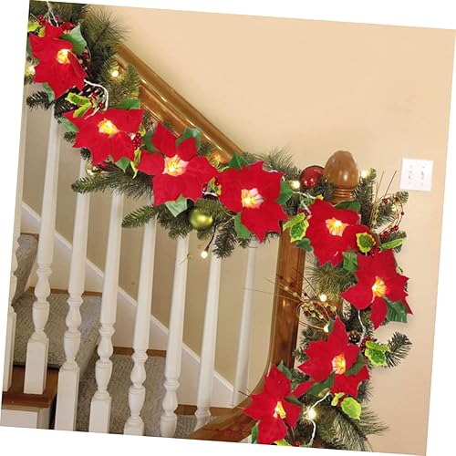 Miniatura 3 de PRETYZOOM 2 juegos de luces de flor de pascua iluminada, guirnalda de nochebuena roja, guirnalda de flores de Navidad, guirnalda de flores de