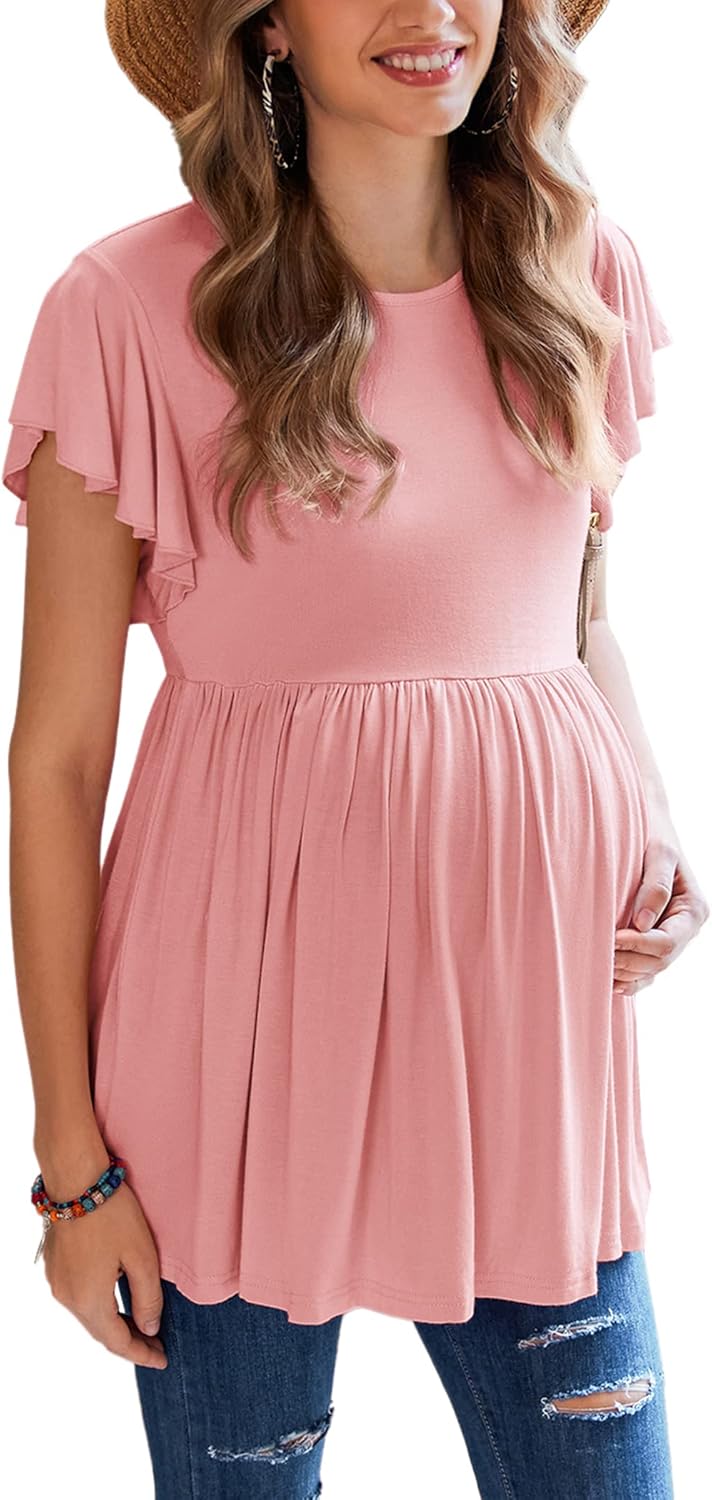 HOTOUCH Women’s Maternity Top Shirts Casual Peplum Pregnancy Blouse Short Sleeve Maternity Shirts