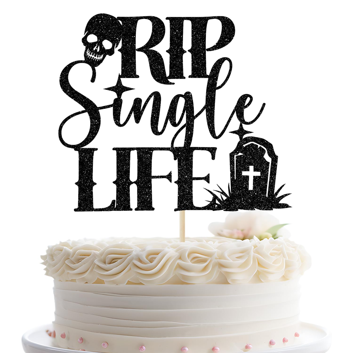 Jenrtvis Rip Single Life Cake Topper, Bachelorette Party Cake Decoration, Gothic Theme Engagement/Wedding Party Decorations, Skull Theme Bridal Shower