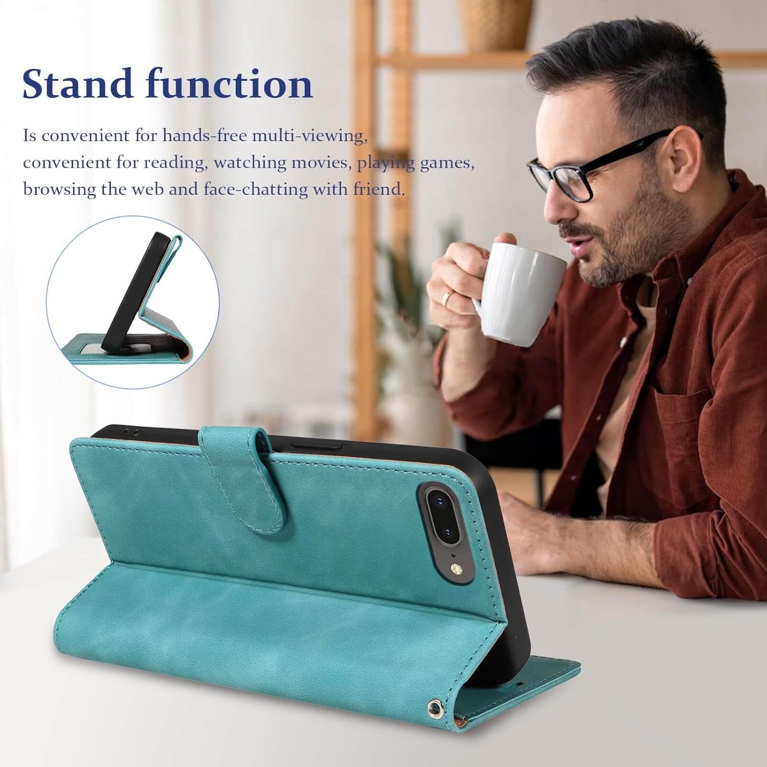 for iPhone 8 Plus Case Wallet, for iPhone 6/6S/7 Plus Case, [RFID Blocking 4 Card Slots] 2025 Soft PU Leather Phone Cover, Wrist Strap, Shockproof Protective, Stand Flip (Green) - Image 2