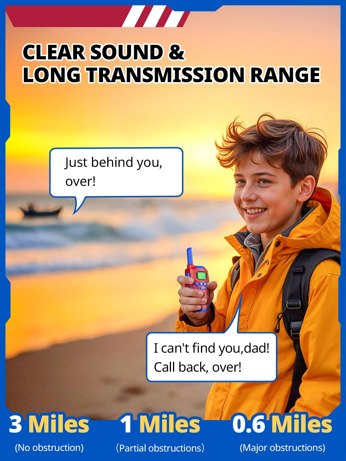 Inspireyes Walkie-Talkie Bambini Ricaricabili, 48 Ore di Orario di Lavoro, 3 Chilometri di Lungo Raggio, Regali di Compleanno per Ragazzi Ragazze, Giocattoli da Esterno per Bambini di 3-12 Anni