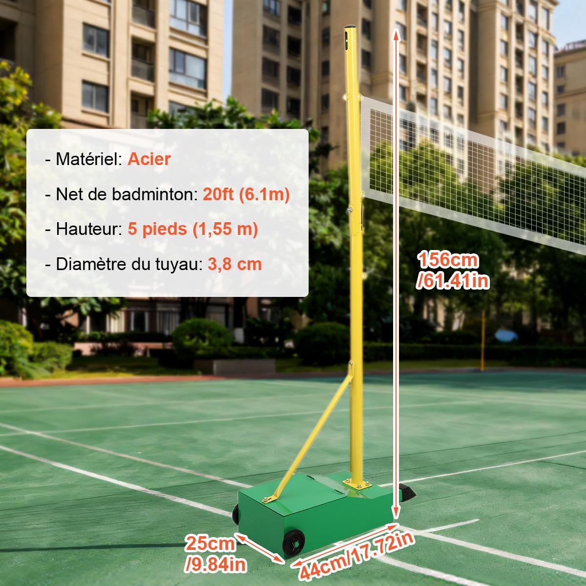 Support de Filet de Badminton Portable, Support de Badminton Mobile sur roulettes, poteaux de Badminton intérieur/extérieur avec Base/Filet lesté, pour Entraînement Sportif