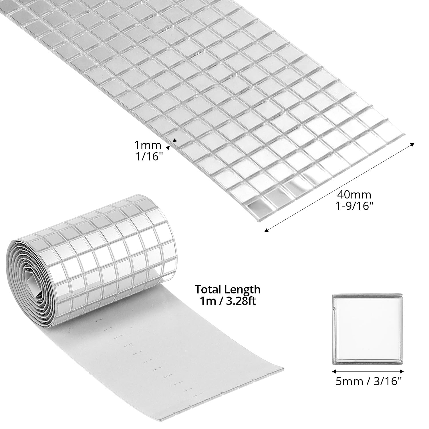 QWORK® 4 Rollos de Mosaico de Espejo Acrílico, Azulejos de Mosaico Autoadhesivos 5840 Piezas Dimensiones 5 x 5 mm