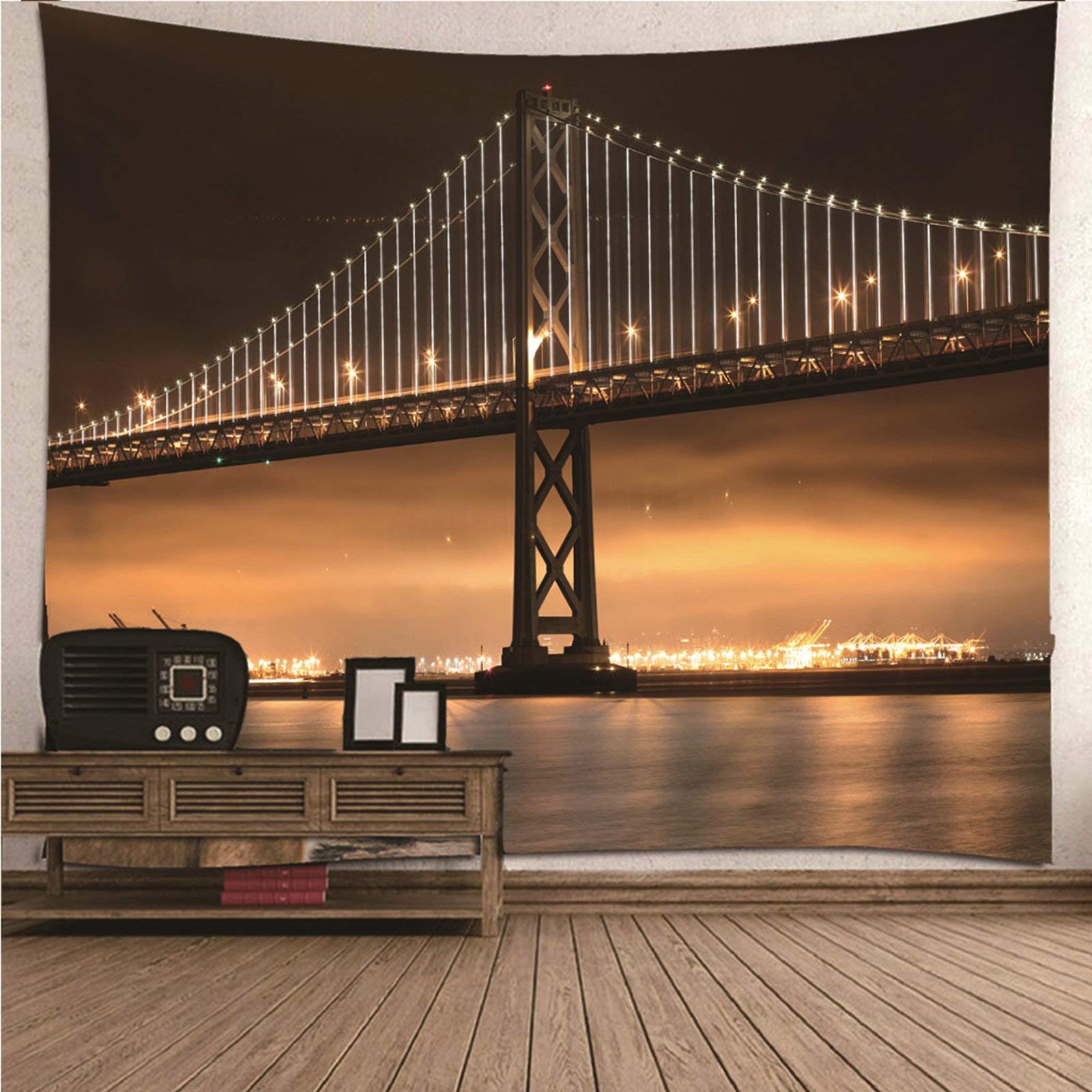 Tapiz de pared con puente nocturno KnSam: dale un toque moderno a tu salón con poliéster 210x140