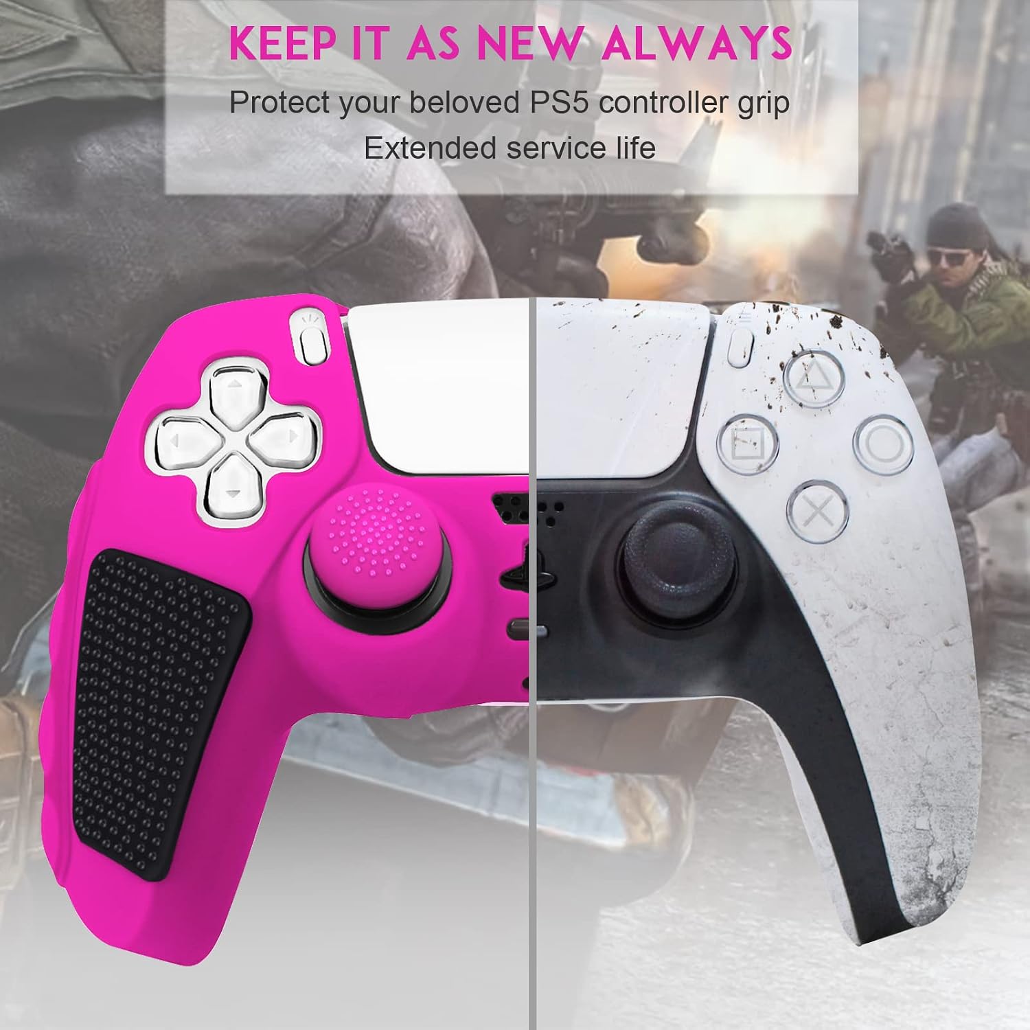 SIKEMAY Anti-Slip PS5 Controller Skin, Soft Thicken Non-Slip Studded Silicone Gel Grip Protective Cover Case for Playstation 5 Dualsense Controller Grip, 2 Pack with 8 x Thumb Grip Caps