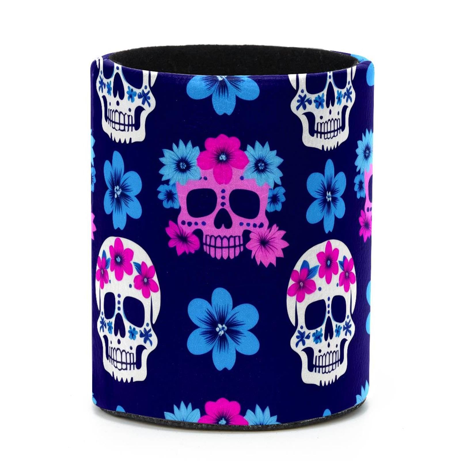 VAPOKF Round Pencil Holders for Desk, Skulls Floral Pen Holders Pen Pot Makeup Brushes Storage Desktop Stationery Supplies Organiser for Home Office